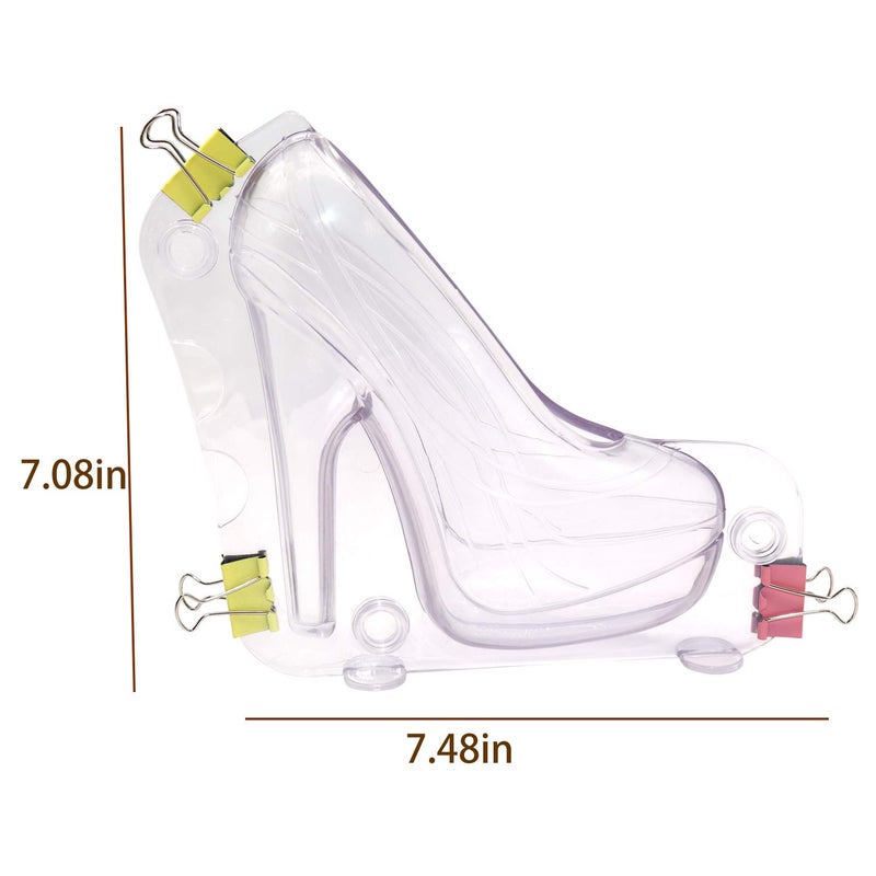 Together-life Big Size 3D High Heel Shoe Chocolate Mold with 3 Clips, DIY Crystal Jelly Lady Shoes Mould Candy Cake Decoration Desserts Fondant Model Baking Pastry Tool, 7.5" x 7" x 2.7" - Image 4